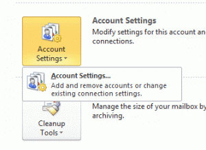 The Account settings dialog when you have POP3, IMAP, or Outlook Connector account