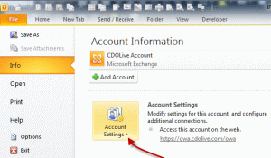 File, Account Settings button in Outlook 2010